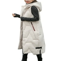 Douhoow Women puffer prekrivana kapuljača duga jakna za vez zimsko toplo bez rukava prema dolje prema