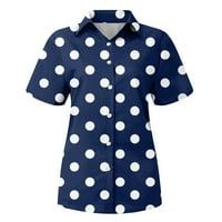 Košulje za žensku modnu ležerne kratkih rukava polka točkice tipke za ispis rever majica top bluza mornarice