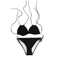 Ženski plus veličine kupaći kostim Halter Trougle Bikini set bočni niz donjih kupaćih kupanja crni xxxl