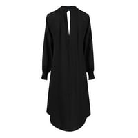Haljine za žene, ženska pamučna posteljina plutajuća leđa puna boja haljina s dugim rukavima, crna,