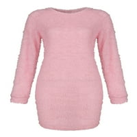 NOLLA Ženske mini haljine Fleece pulover Jumper Plišani džemper haljina dame Slouchy dugih rukava ružičasta