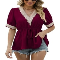 Haite Dame Ljetni vrhovi V izrez majica s kratkim rukavima tunik bluza Radni pulover plaža Šifon TEE