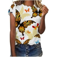 Ležerni vrhovi za žene Ženska moda Casual Okrugli izrez Kratki rukav Butterfly Print Top Bluze Dame