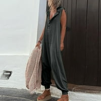 Cotonie Womens Kombinuit Summer Casual Duksevi bez rukava Dugme Solid Color V-izrez Dugačke hlače Dugo