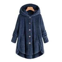 Ženski kaput otvorenog prednjeg kardigana plus veličina dugmeta plišana vrhova kapuljača labava vuna zimska jakna lagani kaput