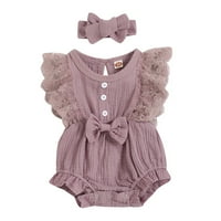 OutfitsSolid Bowknot HairBoodOutFit set Girls Rompers veličina 12-14