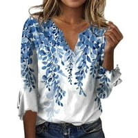 Cleance! TOFOTL Ljeto Žene cvjetne print Tuničke bluze ruhove ruke Jesen V-izrez Loop Fit pulover plavi