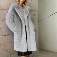 Ženska nejasna fleece rever otvoreni prednji kaput s džepom čvrste boje Fau Shearling Shaggy prevelika