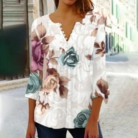 Apepal Womens Ljetni tunic vrhovi natkrivene majice cvjetni tipka za tisak Henley majice Trendy Casual