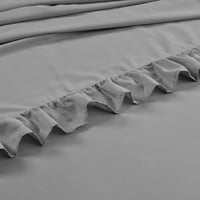 Ruffle Bed list Set Deep Džep - čist bambusov list za bambus - Anti Static osjeća se poput svile - Super Comfy, ekstra mekani i luksuzni - tamno siva čvrsta, kraljica