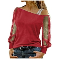 Ženska modna pulover s dugim rukavima ravno vrat s ramena od pune majice u boji