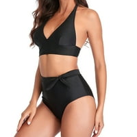 Ženska modna kupaći kostim čvrsta boja seksi visokog struka Split Bikini kupaći kosuit crni xl