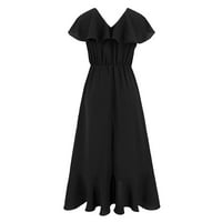 Ženske haljine žene tanke čvrste boje tekuće ljuljac v izrez kratkih rukava šifon haljina za žene crna l