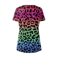 Hanas vrhovi ženske ljetne modne majice, leopard košulja u boji s kratkim rukavima, okrugli vrat nepravilni hem labav tee gornji m