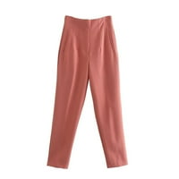 Ženske plus veličine Suit Hlače Ležerne prilike pune boje visokog struka Elastična dužina ravne noge pantalone s džepovima