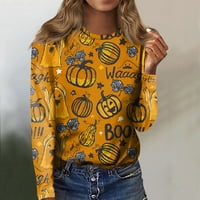 Bazyrey ženske modne majice Print dugih rukava Okrugli vrat rever Udobni pulover Top Orange 5xl