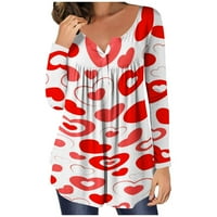 Amtdh Ženski vrhovi Love Hearts Grafički pulover Dressy Dugme V izrez s majicama dugih rukava za žene