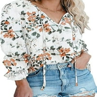 Ženska šifonska majica Labavi V-izrez Print Pulover Top dugih rukava Ležerna bluza