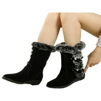 Ymiytan Women Mid Calf čizme plišane obloge Zimske cipele Fau Fur Snow Boots Walk Comfort Toplo crna
