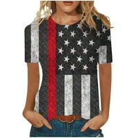 Jsaierl 4. srpnja vrhovi za žene Ljeto Slatke majice kratkih rukava Patriotska američka zastava Print