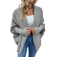 Entyinea Cardigan za žene otvorene prednje rukave lagani pleteni paludni džemper kaput sivi l