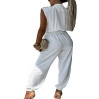 Prednjeg swalk ženske hlače Čvrsto boje Jedno dugih romper v Prozržice Dame Ležerne pantalone bez rukava bijeli s
