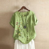 Xiuh Slatki vrhovi za žene cvjetne kratke rukave Top boemijske košulje iz vezene bluza plus veličine vrhova za žene zelena xxl