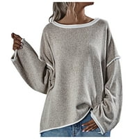 Odeerbi Ženske vrhove Bluze s dugim rukavima Trendy Solid labav okrugli pulover Khaki