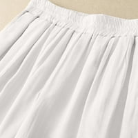 TUPHREGYOW ženske hlače u trendu novog stila Čvrsto prozračne klasične pamučne posteljine široke noge plutane hlače visoki struk udobnost sa džepovima Elastična labava vježba bijela XL