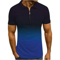 Gradijentne košulje od tiskanih pulover za muškarce atletic fit s kratkim rukavima sa zatvaračem za zatvaranje majica Rela modna bluza košulje za prozračnost plava m