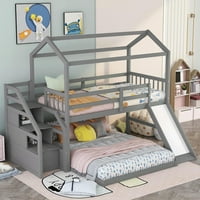 Drveni krevet u obliku klizača sa klizačem za djecu, blizanci preko cijelog kućnog kućnog kreveta sa
