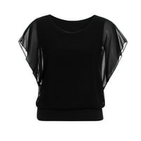 Ženske plus veličine Bluze s kratkim rukavima okrugli vrat tuničke košulje žene šifonske vrhove za ženske partijske klupske noći labavi fit batwing rukave ženske košulje crne l