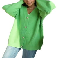 Allshope ženska jesenska zima pletena kardigan labav dugačak rukav sa lenjovanjem V CAT DRITWER džemper