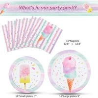 Ploče za sladoled i salvete - sladoled i popsicle tematske potrepštine za djevojčice za rođendansko-jednokratni