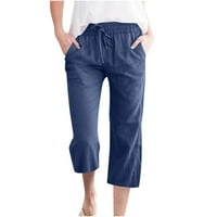 Vivianyo HD ljetne hlače za žene modne žene casual pune boje elastične labave hlače ravno široke pantalone