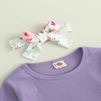 Biayxms Toddler Baby Girls Fall Outfits Creutout Dugi rukavi i cvjetne hlače Traka za glavu Slatka odjeća