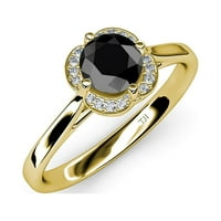 Crno-bijeli dijamant SI2-I1, G-H HALO angažman prsten 1. CT TW u 14k žuto zlato .Size 6.5