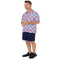 Muška havajska casual gumba niz kratku rupu plaža krofna majica za print, krafna plava, veličina: velika,