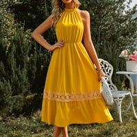 Gotyou Haljine Dame Solid Color bez rukava Halter izrez Dress Haljina Yellow XL