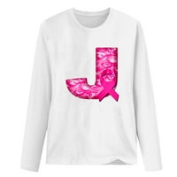 Lilgiuy Crewneck košulje s dugim rukavima za žene ružičasto pismo Ispiši svijest o karcinoma dojke Top