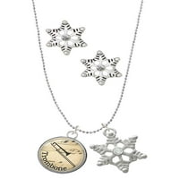 DELIGHT nakit silvertone Music - Trombone srebrni ton snježne pahulje šarm ogrlice i naušnice