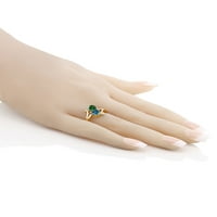 Gem Stone King 18K žuti pozlaćeni srebrni dvostruki srčani prsten za žene Nano smaragd i perzijski plavi moissinite