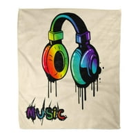 Flannel bacajte pokrivač, audio crne glazbene slušalice duge u grafiti šareni crtani mekani za krevet