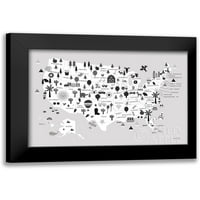 Kelle, Ann Crna Moderna uokvirena muzej Art Print pod nazivom - Zabavna usa Mapa BW