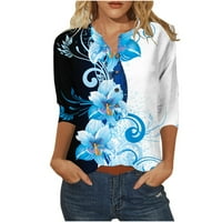 Ženski trendy grafički leptir Top i bluza Jednostavno klasično fit casual tunika Ters V majice za rukave