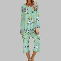 Posijego pidžame za žene postavlja cvjetne tiskane posade Crt dugih rukava Comfy Capri hlače PJS setovi