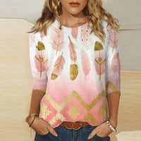 Cyzz prodavač Ženska moda casual Three Quarter rukava Print Okrugli vrat Pulover TOP bluza Rose Gold