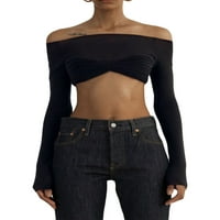 Žene s ramena majica Y2K dugih rukava Ruched Slim Fit Top Tee Streetwear bluza vrhova