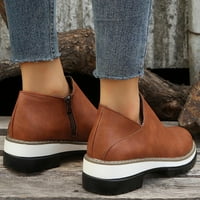 Zunfeo Western Boots za žene Vintage Debele platforme kožne čizme Jesen zimski okrugli nožni zip čizme
