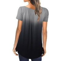 DRPGunly majice za žene plus veličine gradijent V-izrez kratkih kratkih majica dugme pulover tenk crne